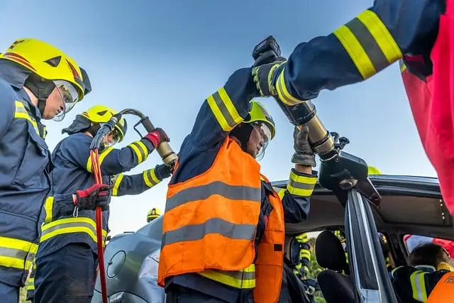 fire fighters, traffic accident, rescue